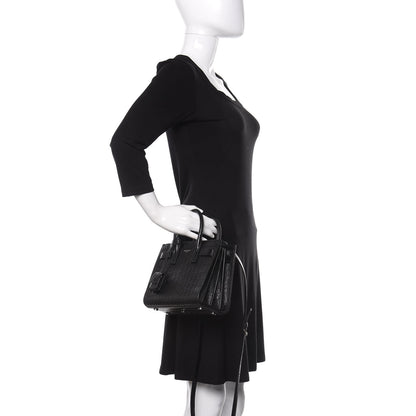 Saint Laurent Calfskin Crocodile Embossed Nano Sac De Jour Black 3 of 11
