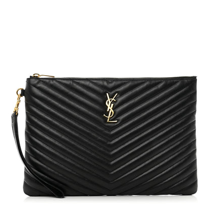Saint Laurent Calfskin Matelasse Monogram Cassandre Tablet Pouch Black 1 of 7