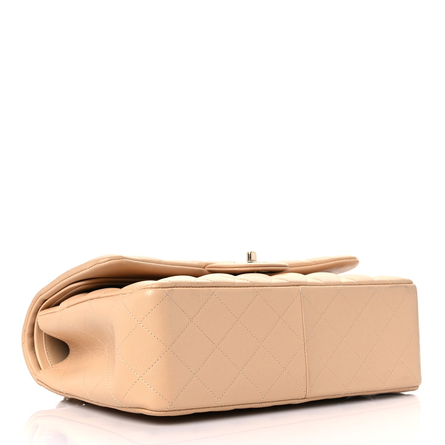 Caviar Quilted Jumbo Double Flap Beige