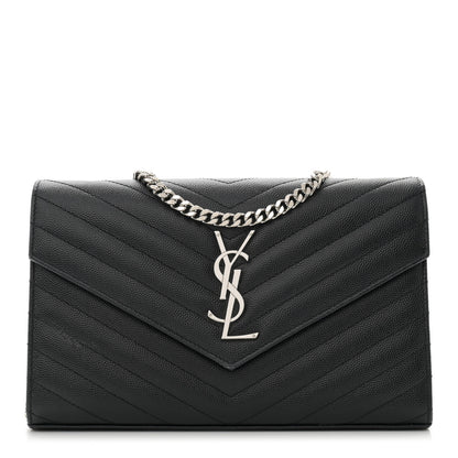 Saint Laurent Grain De Poudre Matelasse Chevron Monogram Chain Wallet Black 1 of 10