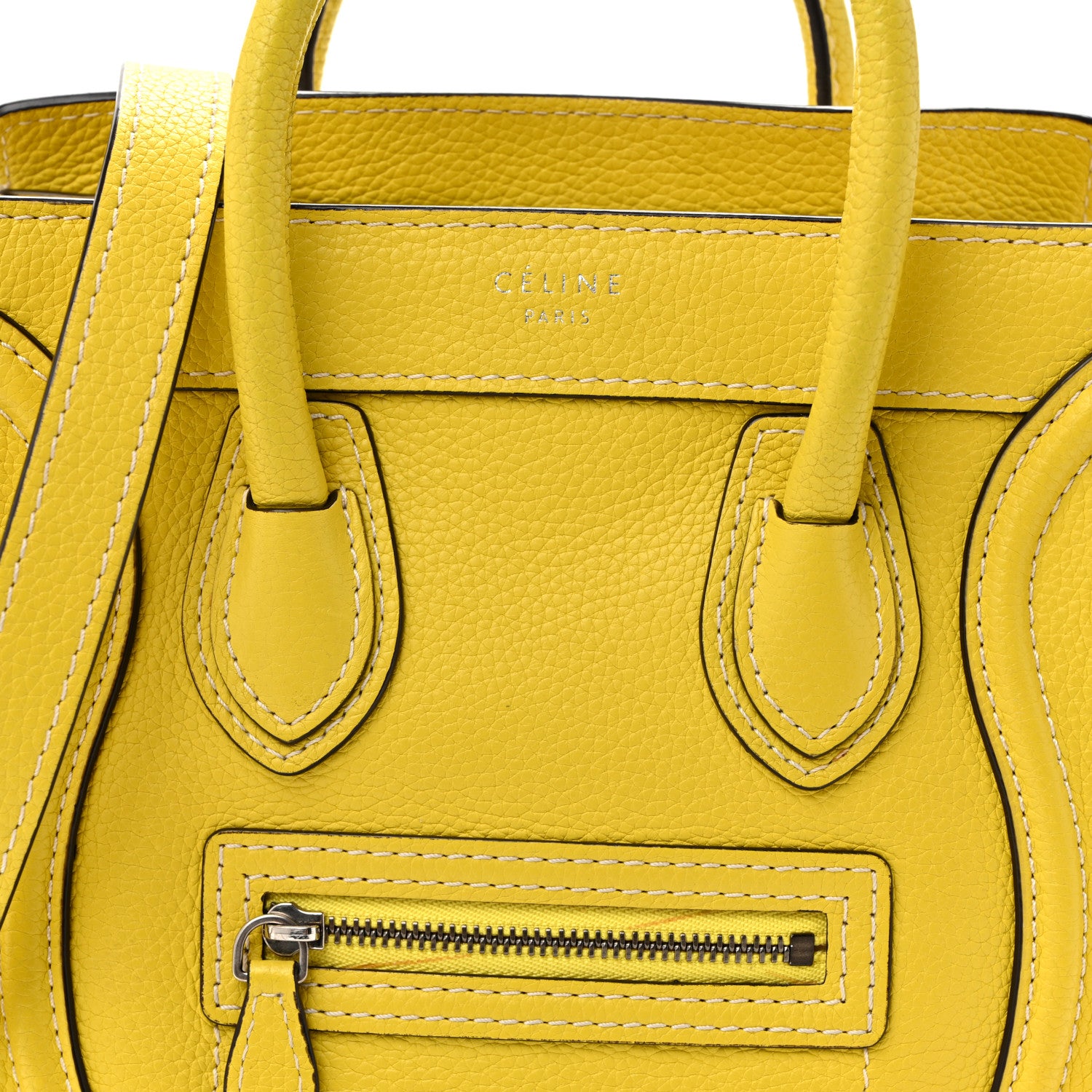 Celine Drummed Calfskin Nano Luggage Citron 7 of 14