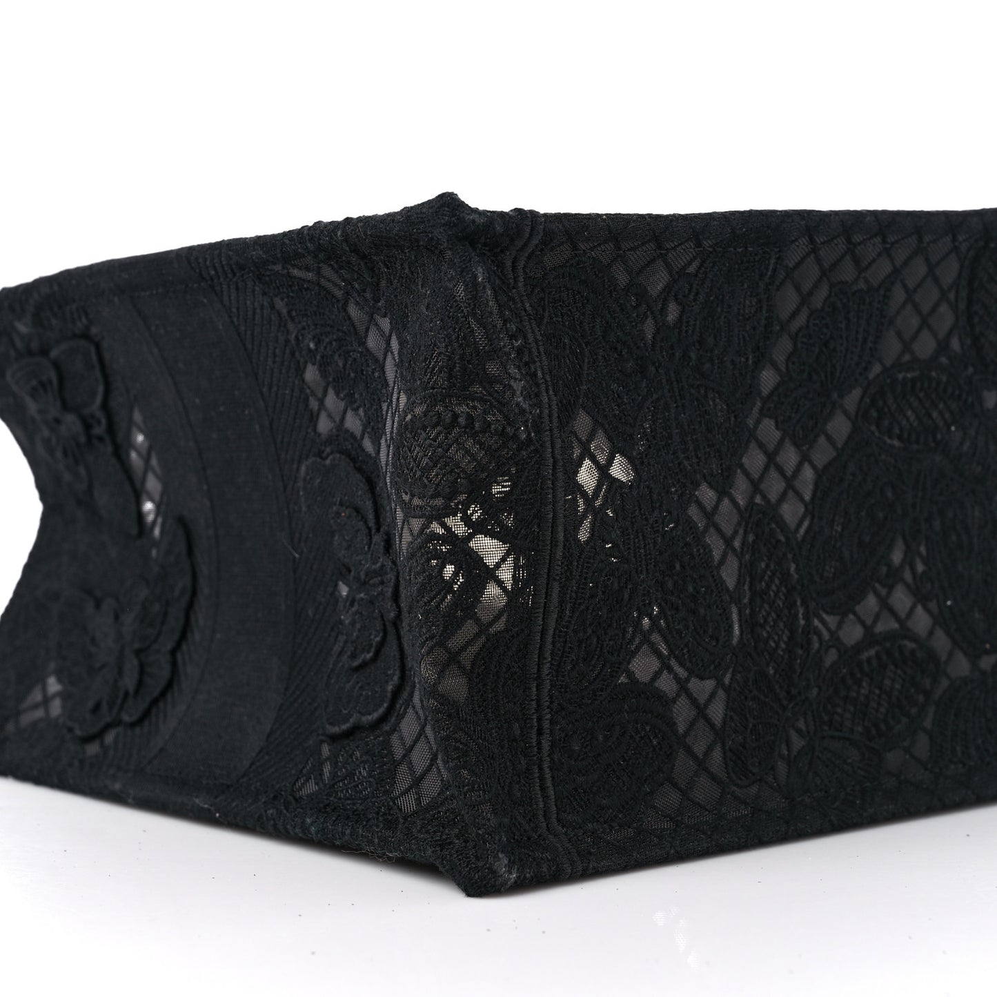 Embroidered 3D Macrame D-Lace Butterfly Medium Book Tote Black Multicolor