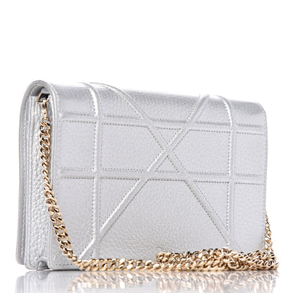Christian Dior Metallic Grained Calfskin Diorama Wallet on Chain Pouch Silver 3 of 10