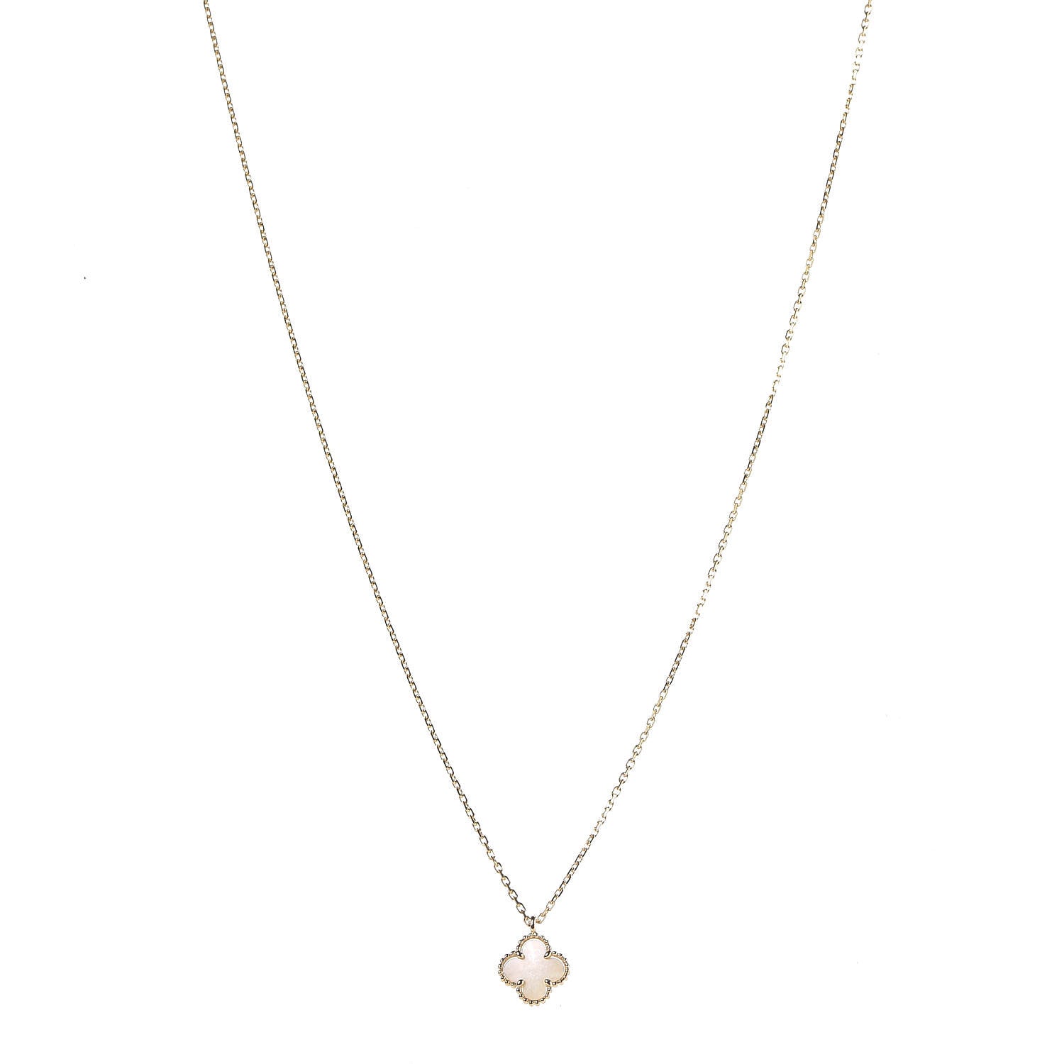 Van Cleef & Arpels 18K Yellow Gold Mother of Pearl Sweet Alhambra Pendant Necklace 1 of 7