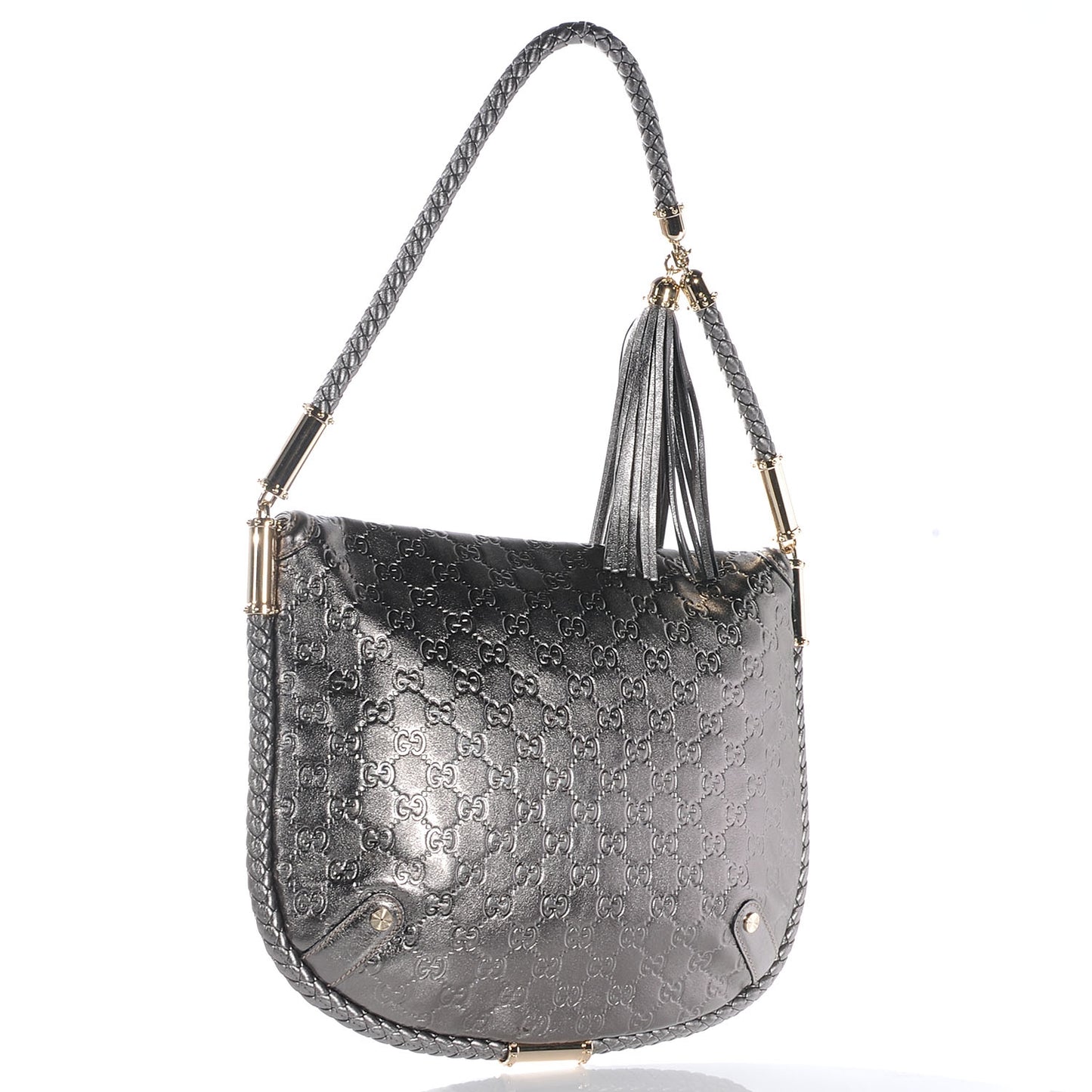 Guccissima Britt Tassel Shoulder Bag Gunmetal