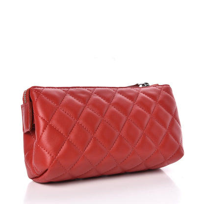 Chanel Lambskin Quilted Pouch Cosmetic Case Red 3 of 8