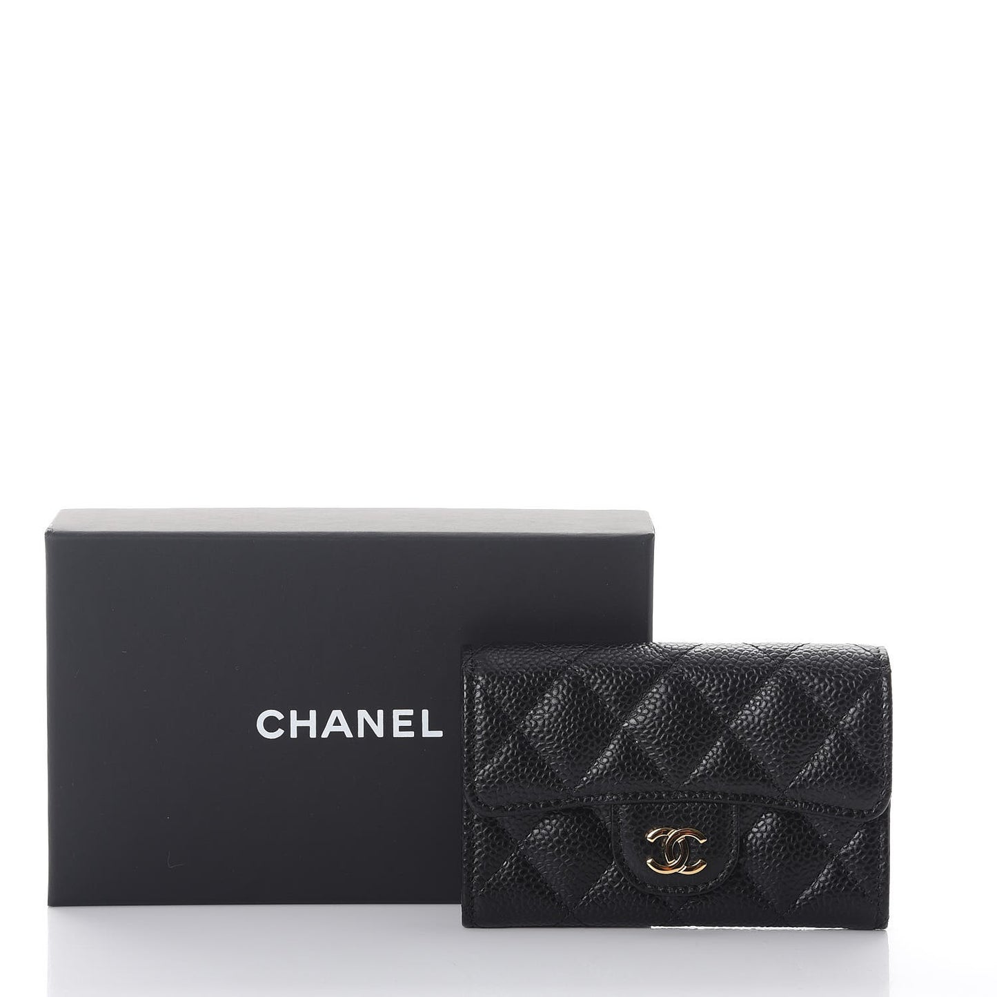 Caviar Quilted Flap Card Holder Black