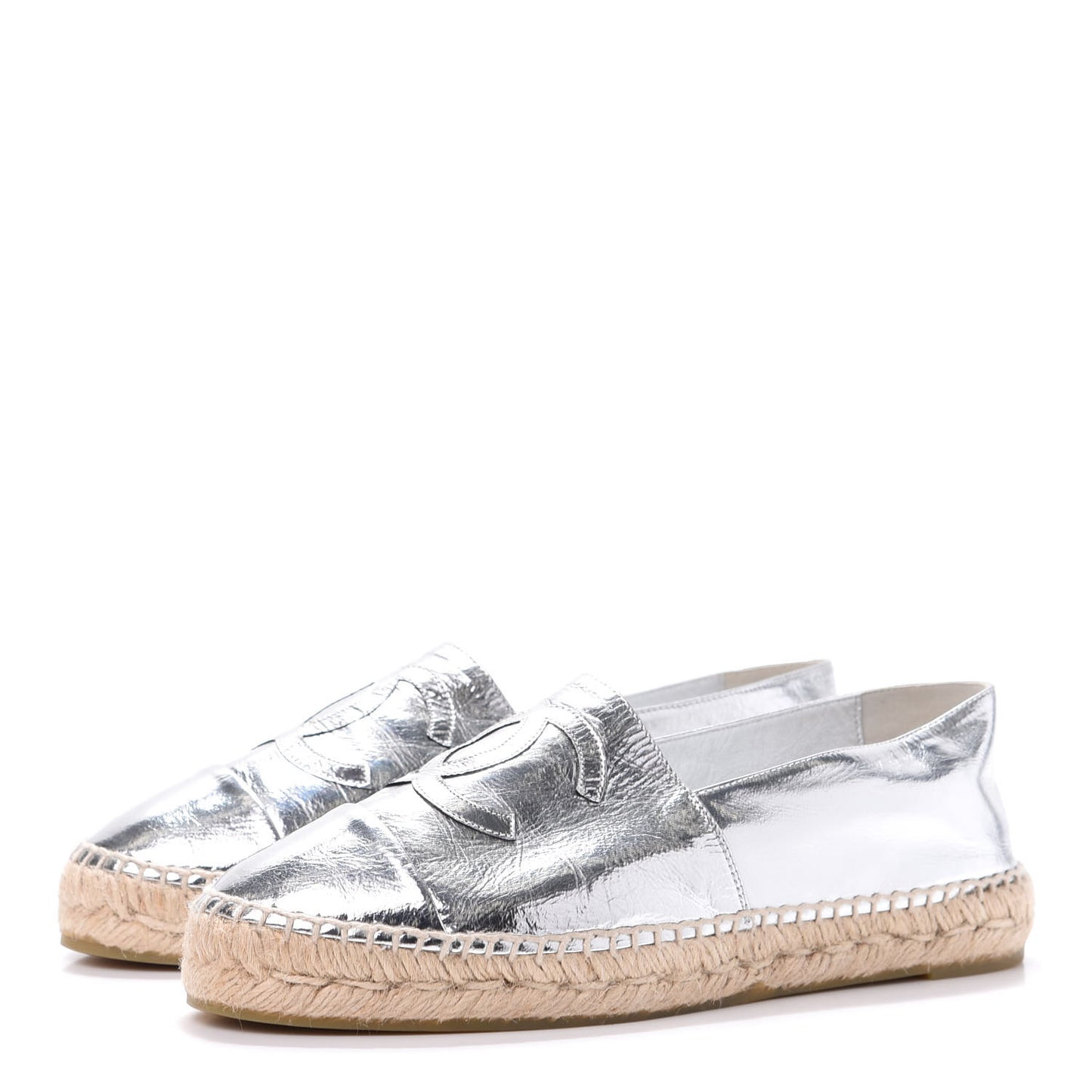 Laminated Goatskin CC Espadrilles 41 Silver
