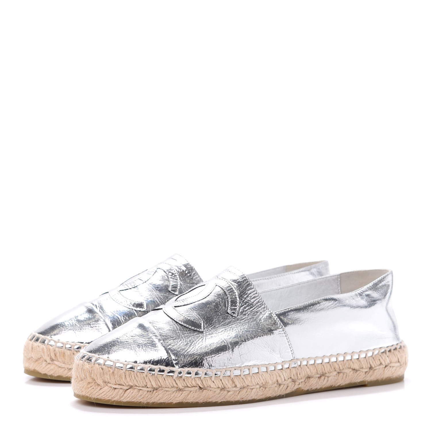 Chanel Laminated Goatskin CC Espadrilles 41 Silver 3 of 9