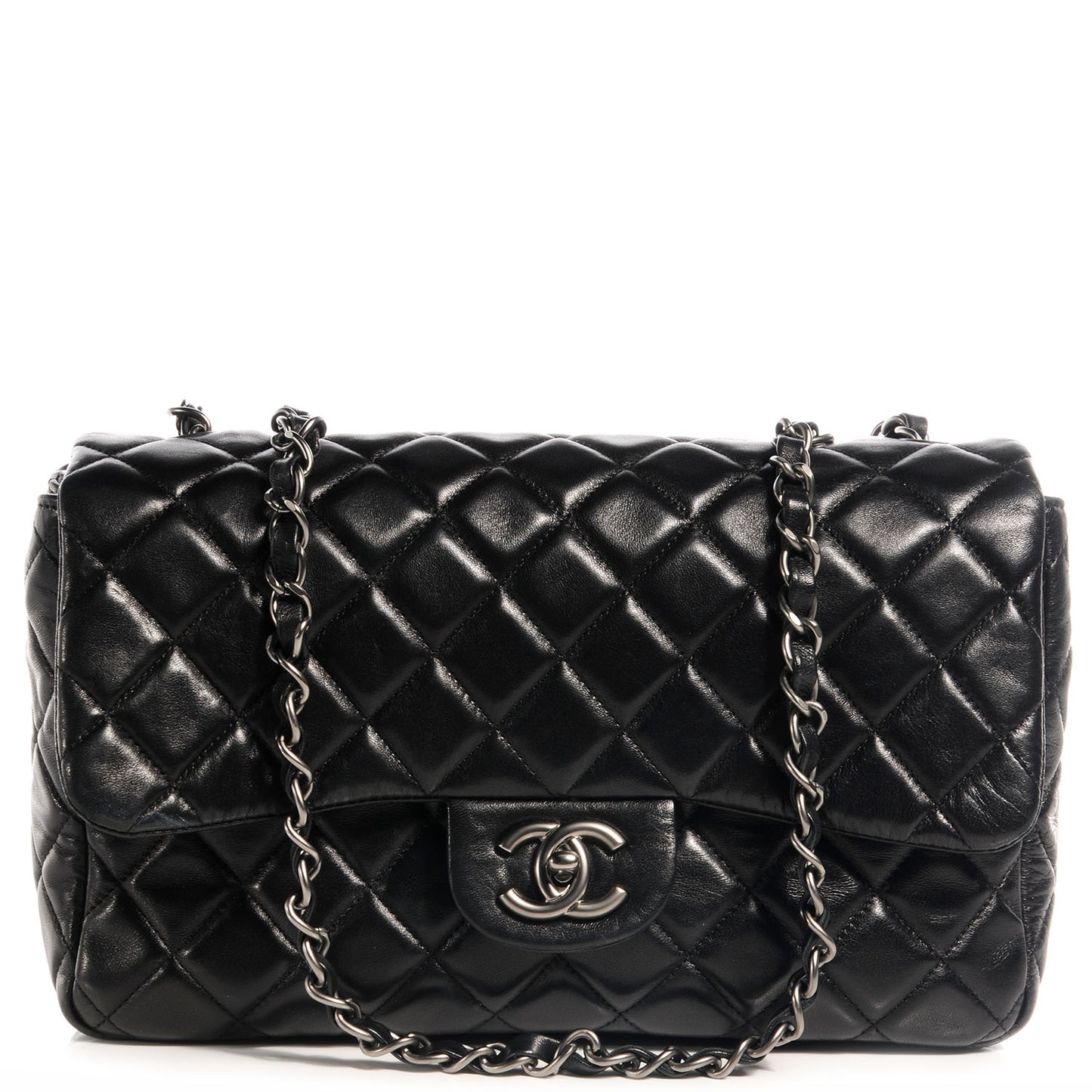 Lambskin Quilted Jumbo Single Flap Black