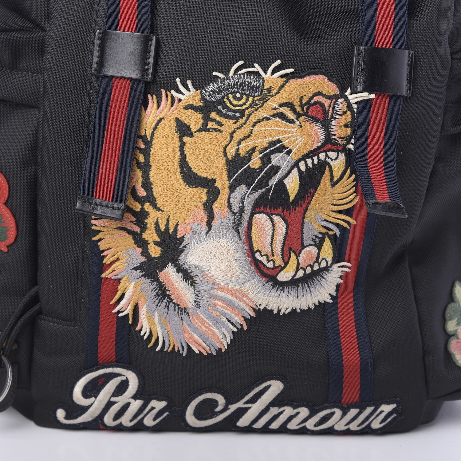 Gucci Techno Canvas Web L'Aveugle Par Amour Embroidered Double Buckle Backpack Black 10 of 11