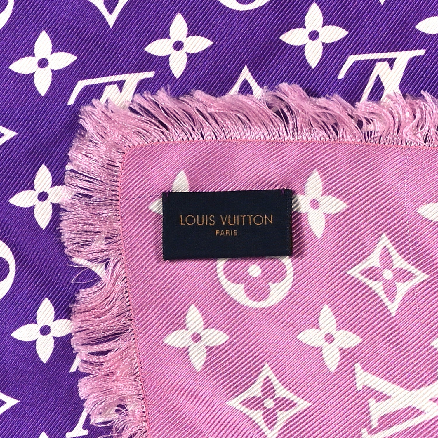 Louis Vuitton Silk Monogram Square Scarf Purple Pink 3 of 3