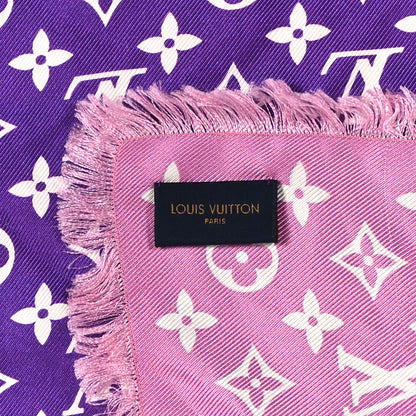 Louis Vuitton Silk Monogram Square Scarf Purple Pink 3 of 3