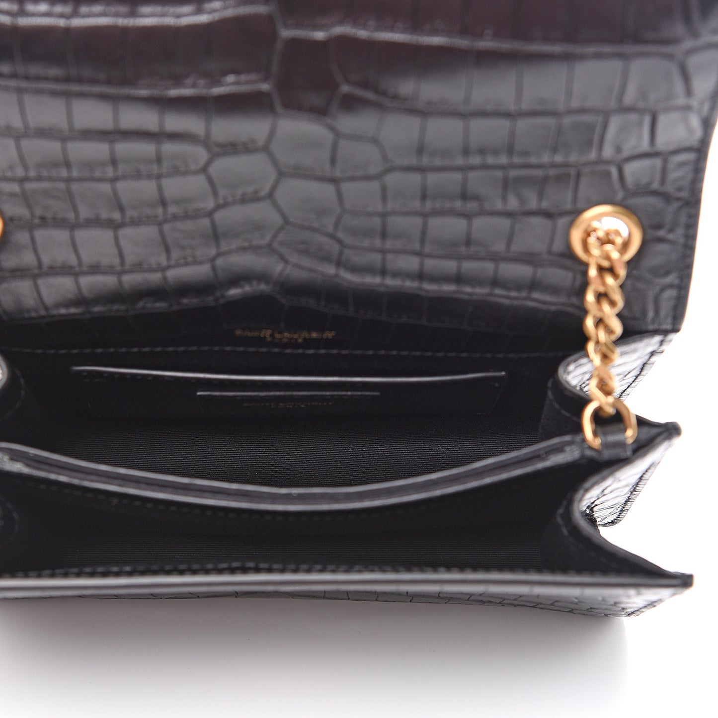 Calfskin Crocodile Embossed Small Monogram Sunset Black