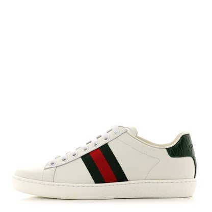 Gucci Calfskin Crocodile Web Womens Ace Sneakers 35.5 White Green 1 of 9