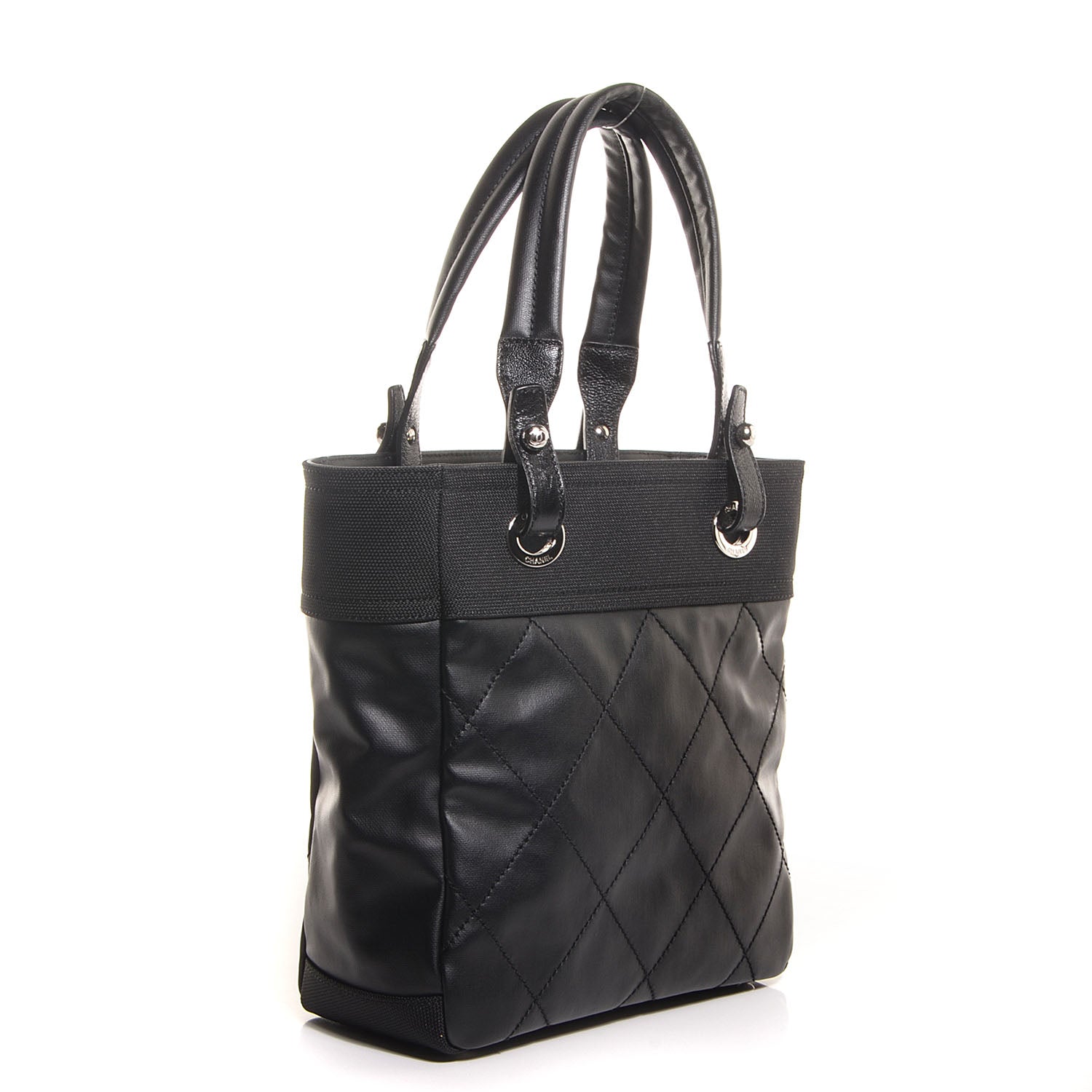 Chanel Coated Canvas Quilted Small Paris Biarritz Tote Black 3 of 8