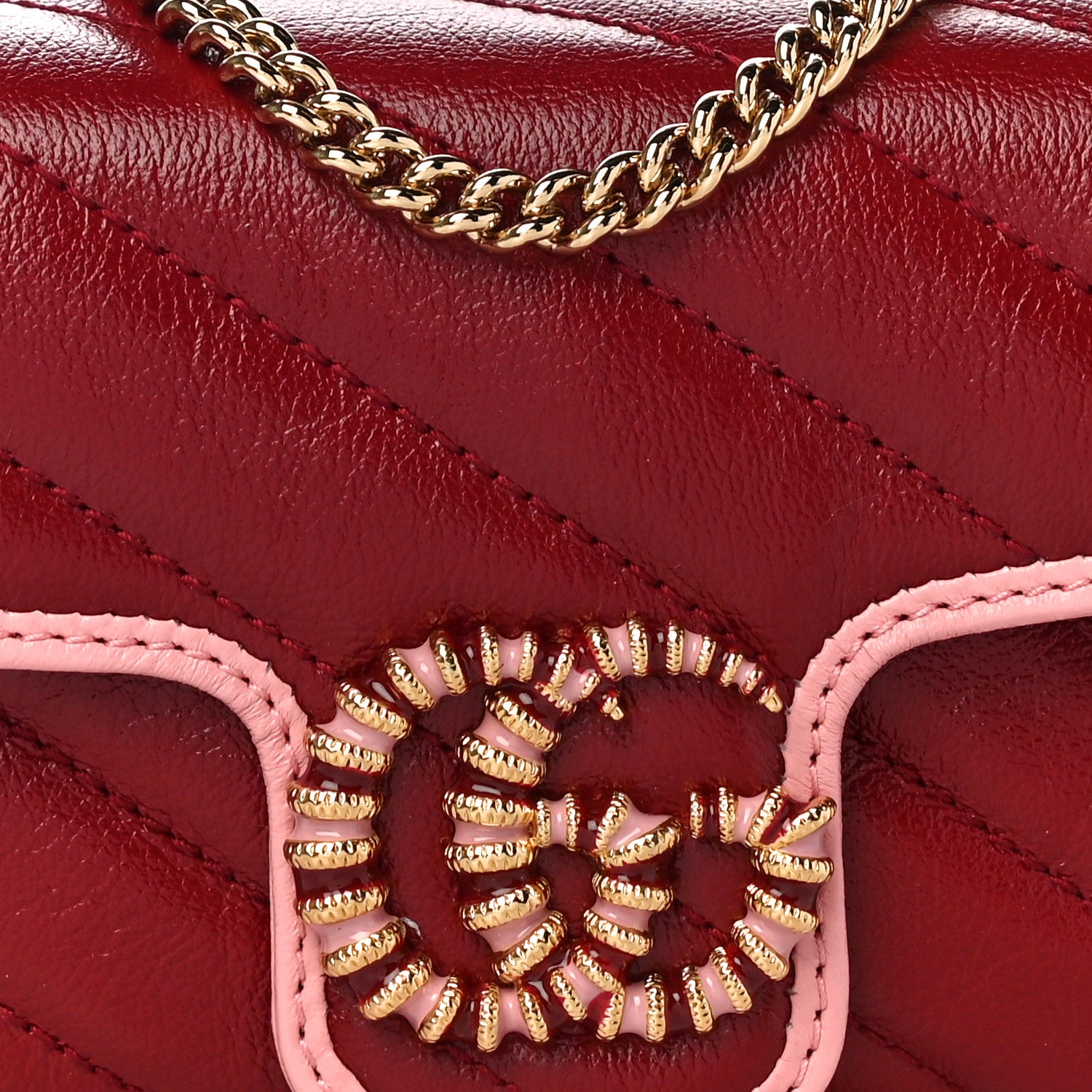 Gucci Azalea Calfskin Enamel Matelasse Diagonal Super Mini Torchon GG Marmont Shoulder Bag New Cherry Red Wild Rose 8 of 11