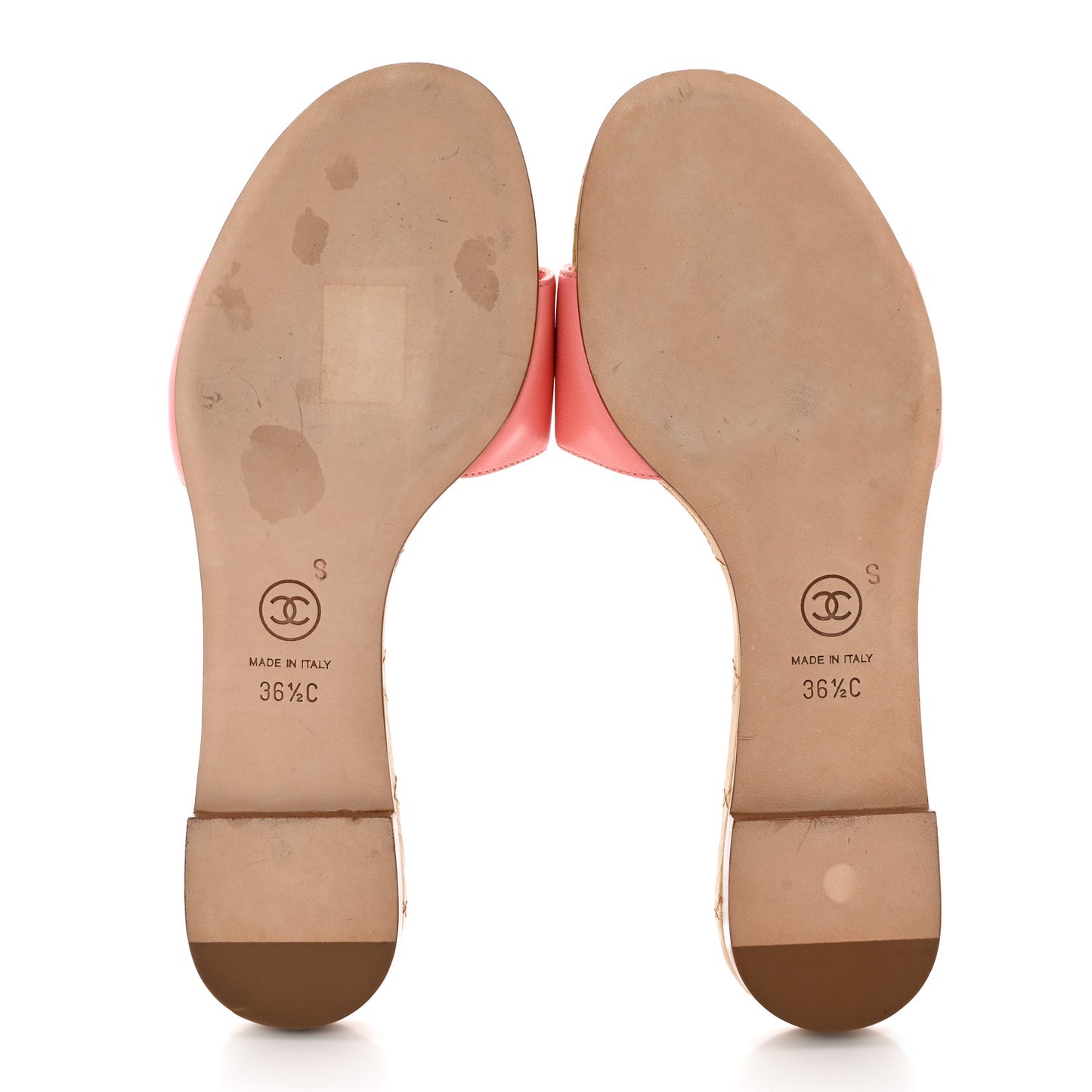 Goatskin Lambskin Quilted CC Sandal Mules 36.5 Pink Gold