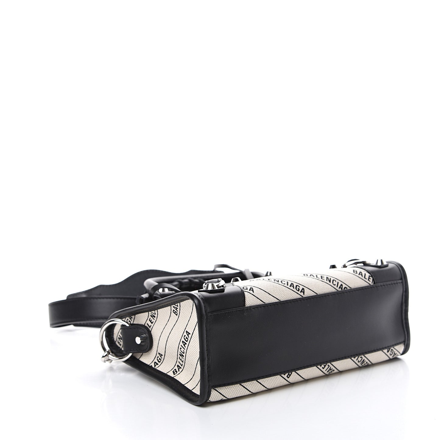 Canvas Satin Calfskin Diagonal Allover Logo Print Classic Silver Hardware Mini City Natural Black