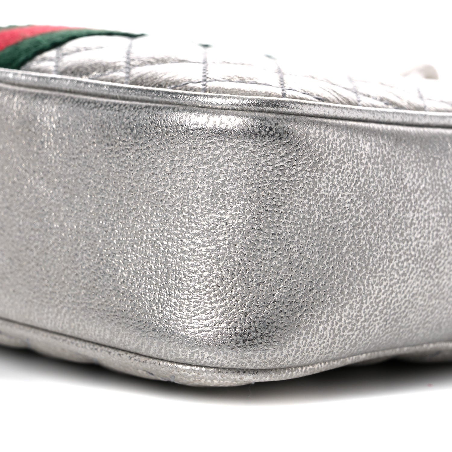 Gucci Laminated Nappa Web Trapuntata Mini GG Shoulder Bag Argento 8 of 8