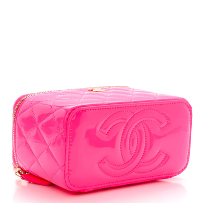 Chanel Patent Quilted Pearl Crush Small Vanity Case With Chain Neon Pink 4 of 12