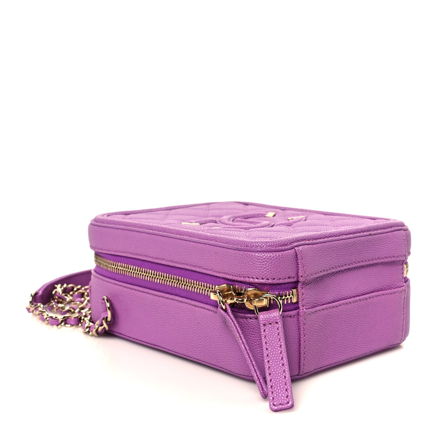 Chanel Caviar Quilted CC North South Filigree Vanity Case Purple