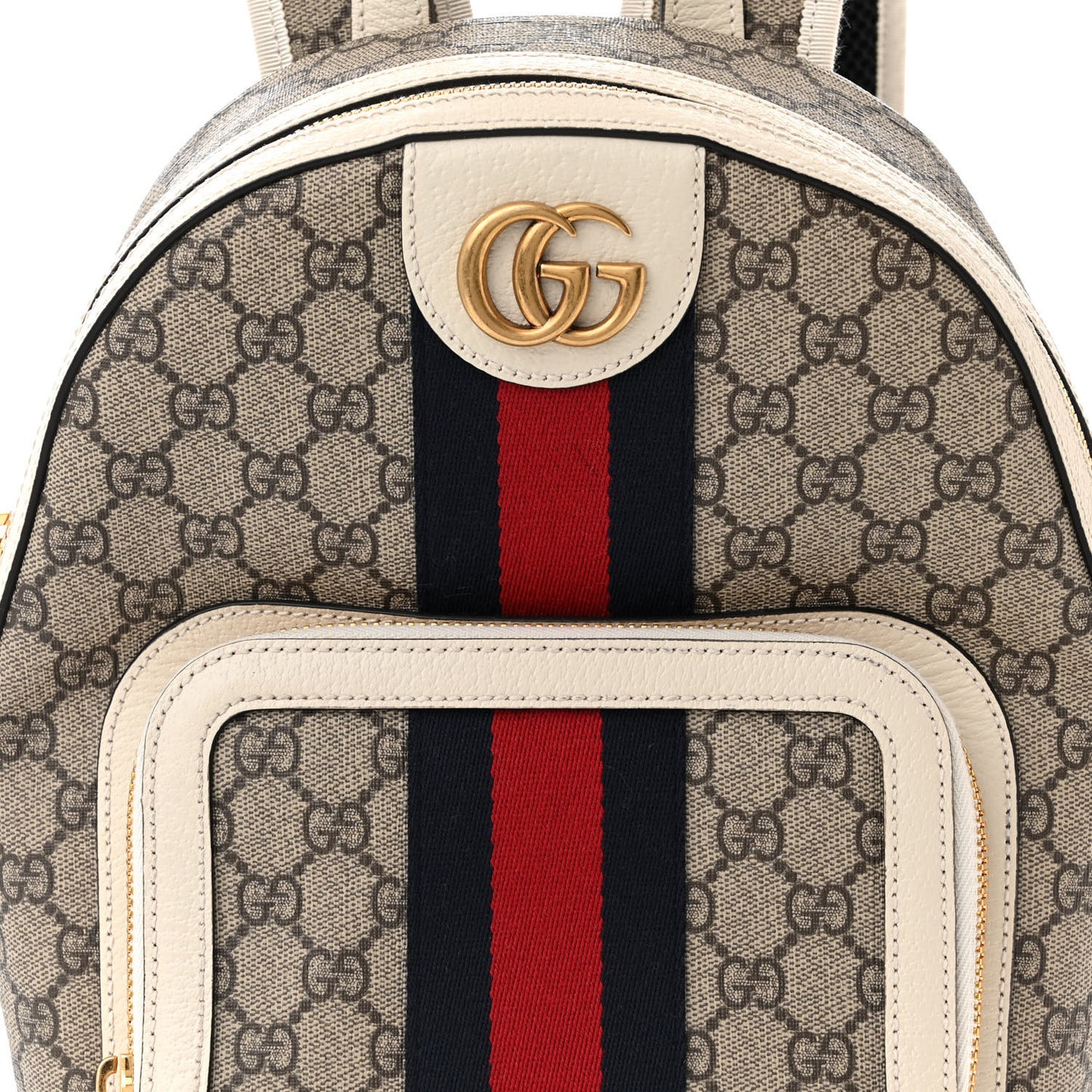 GG Supreme Monogram Textured Calfskin Web Small Ophidia Day Backpack Beige Ebony Mystic White