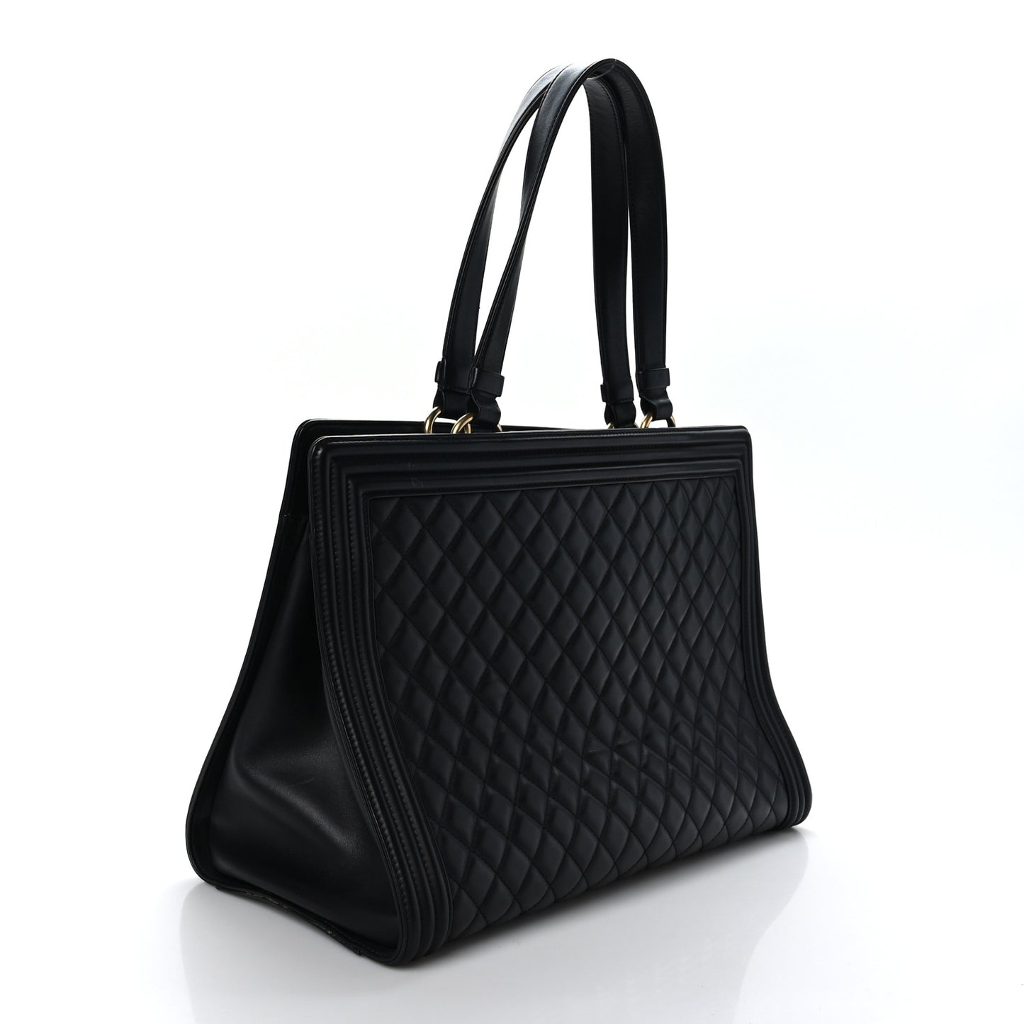 Calfskin Quilted Boy Shopping Tote Black