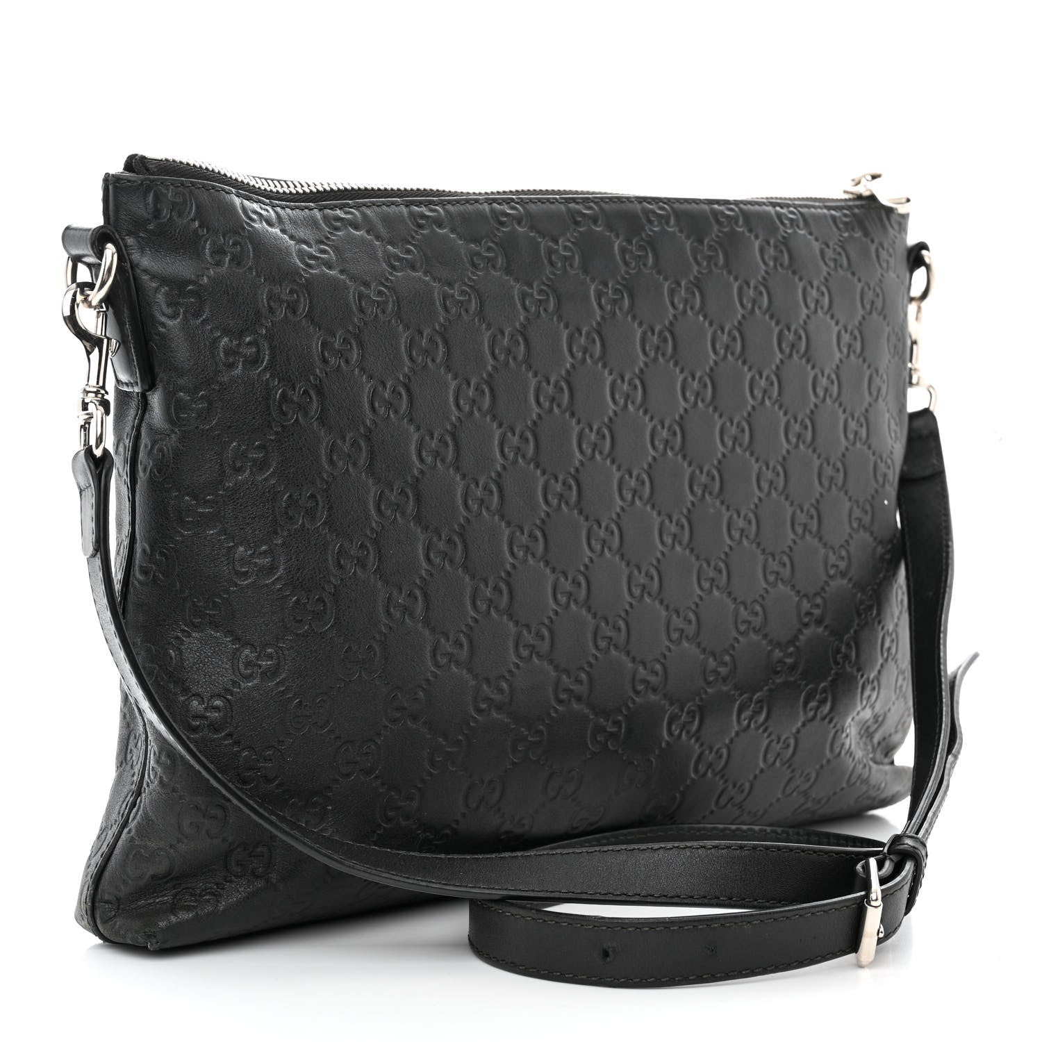 Gucci Guccissima Medium Flat Messenger Bag Black 3 of 16