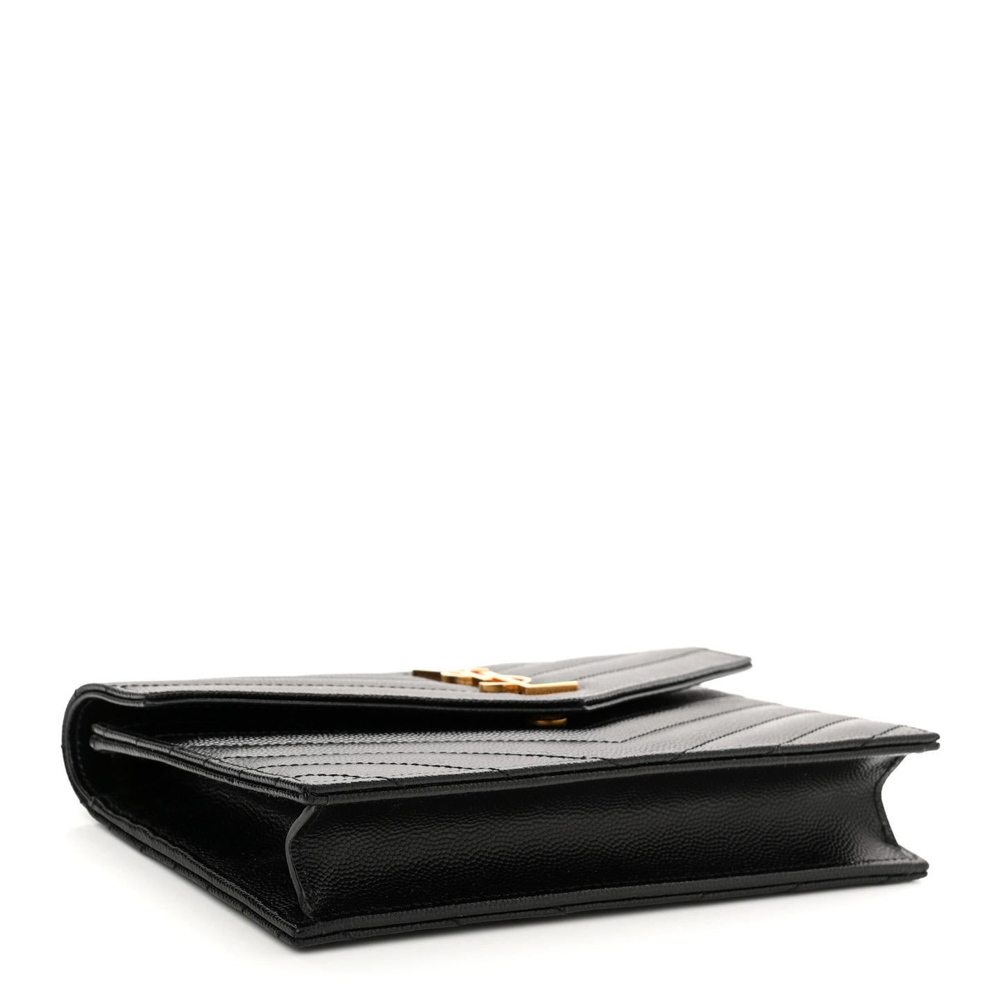 Grain De Poudre Matelasse Chevron Monogram Envelope Chain Wallet Black