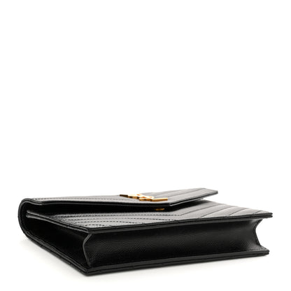 Saint Laurent Grain De Poudre Matelasse Chevron Monogram Envelope Chain Wallet Black 4 of 10