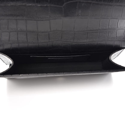 Saint Laurent Calfskin Crocodile Embossed Classic Kate Monogram Clutch Black 5 of 8