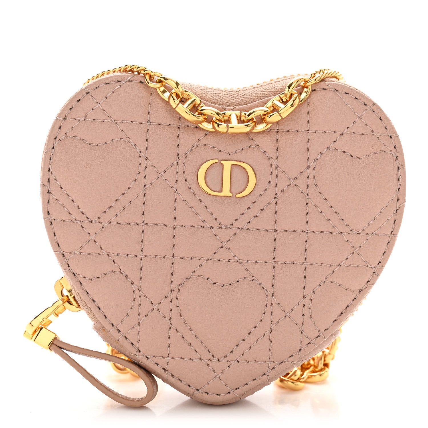 Christian Dior Calfskin Cannage Dioramour Caro Heart Pouch With Chain Rose Des Vents 1 of 12