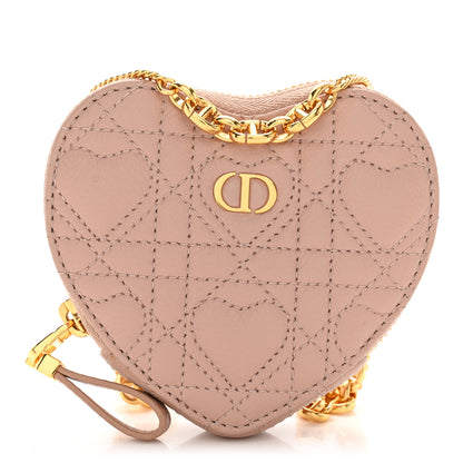Christian Dior Calfskin Cannage Dioramour Caro Heart Pouch With Chain Rose Des Vents 1 of 12