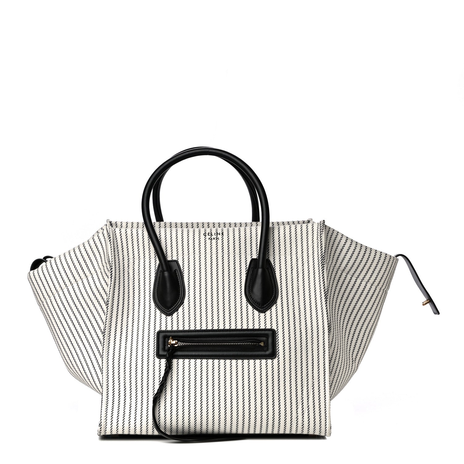 Celine Cotton Canvas Striped Medium Phantom Luggage White Navy 1 of 14