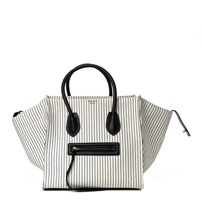 Celine Cotton Canvas Striped Medium Phantom Luggage White Navy 1 of 14