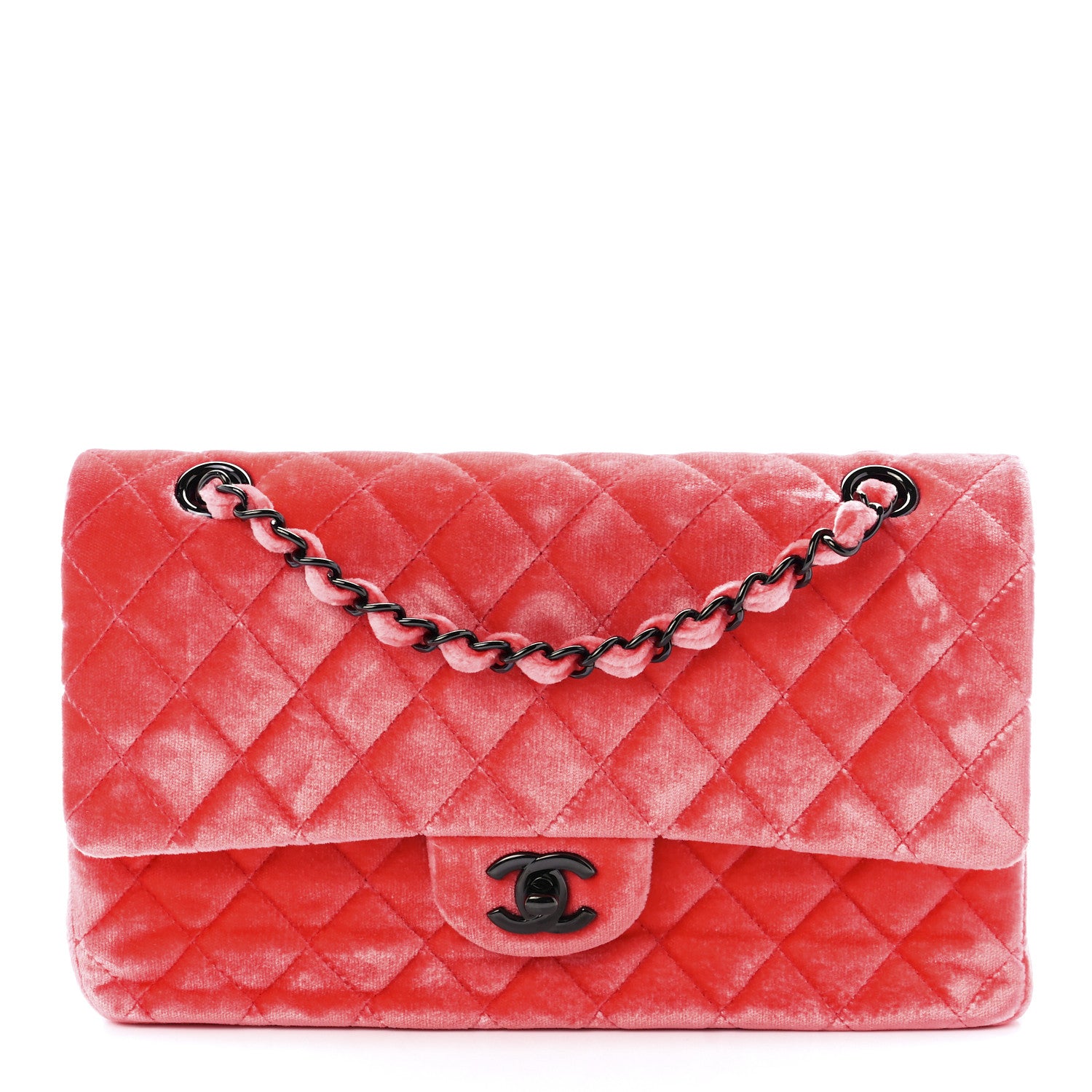 Chanel Velvet Quilted Medium Double Flap Coral 1 of 12