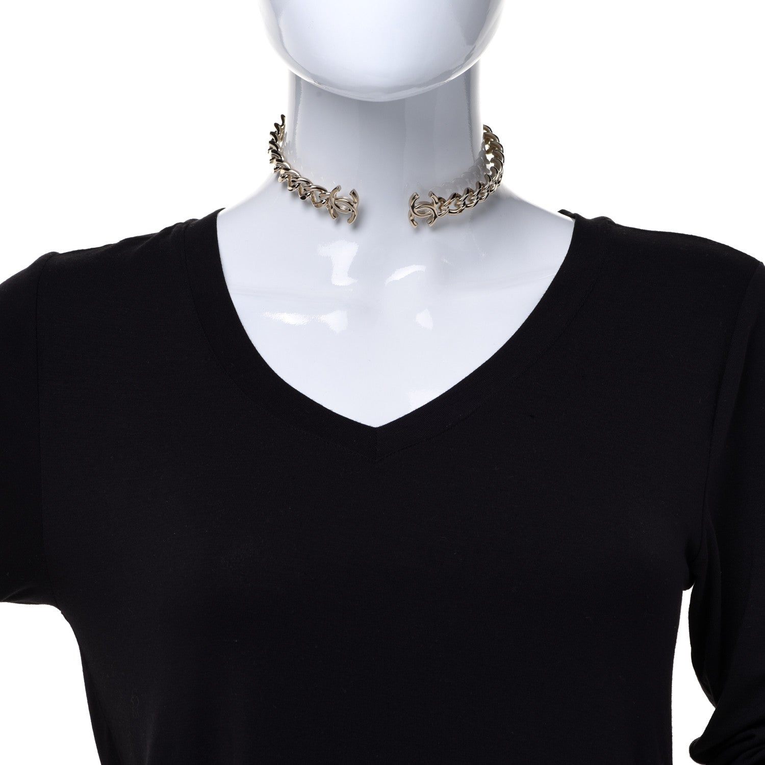 Chanel Metal CC Chain Link Choker Necklace L Gold 2 of 5