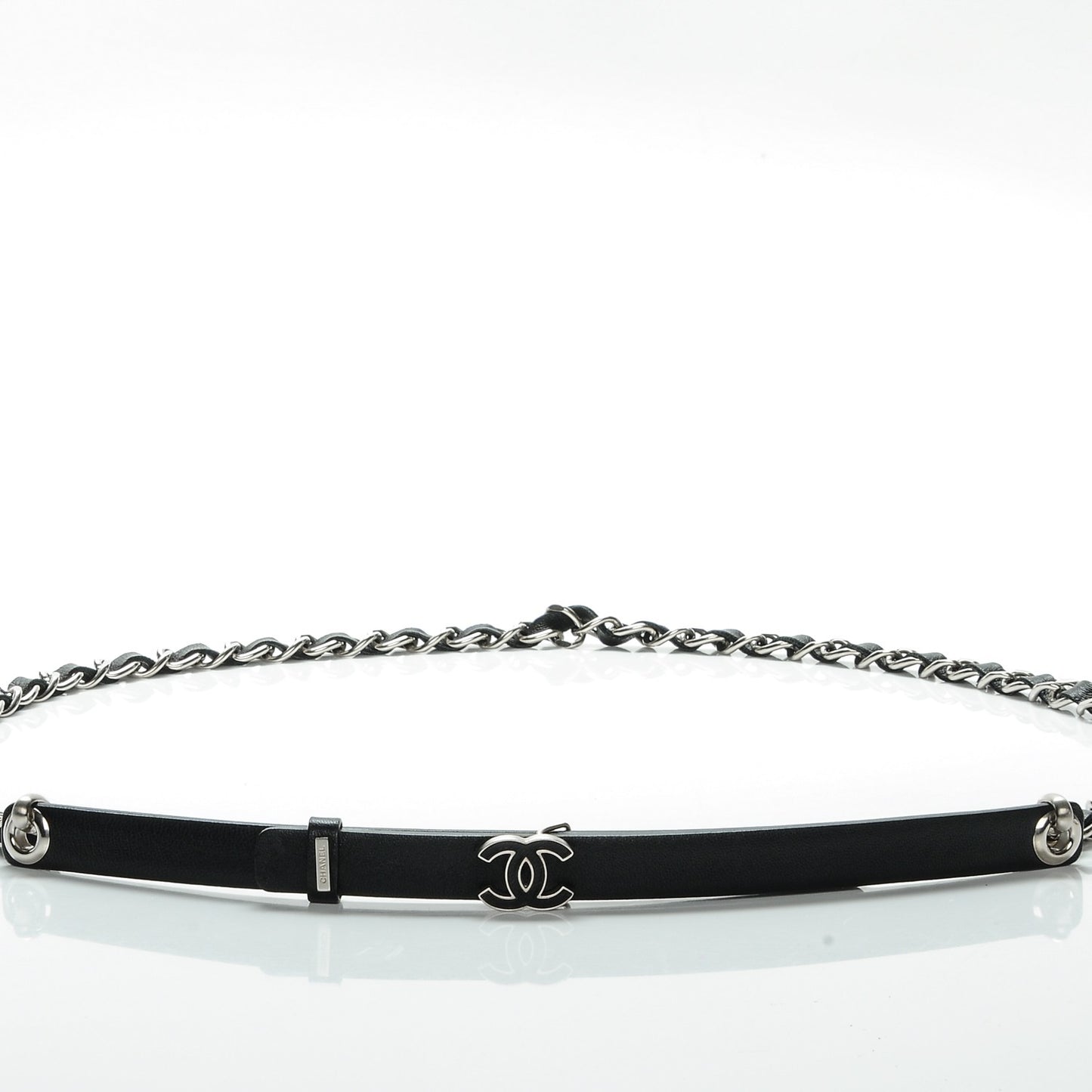 Lambskin CC Chain Belt 95 38 Black Silver