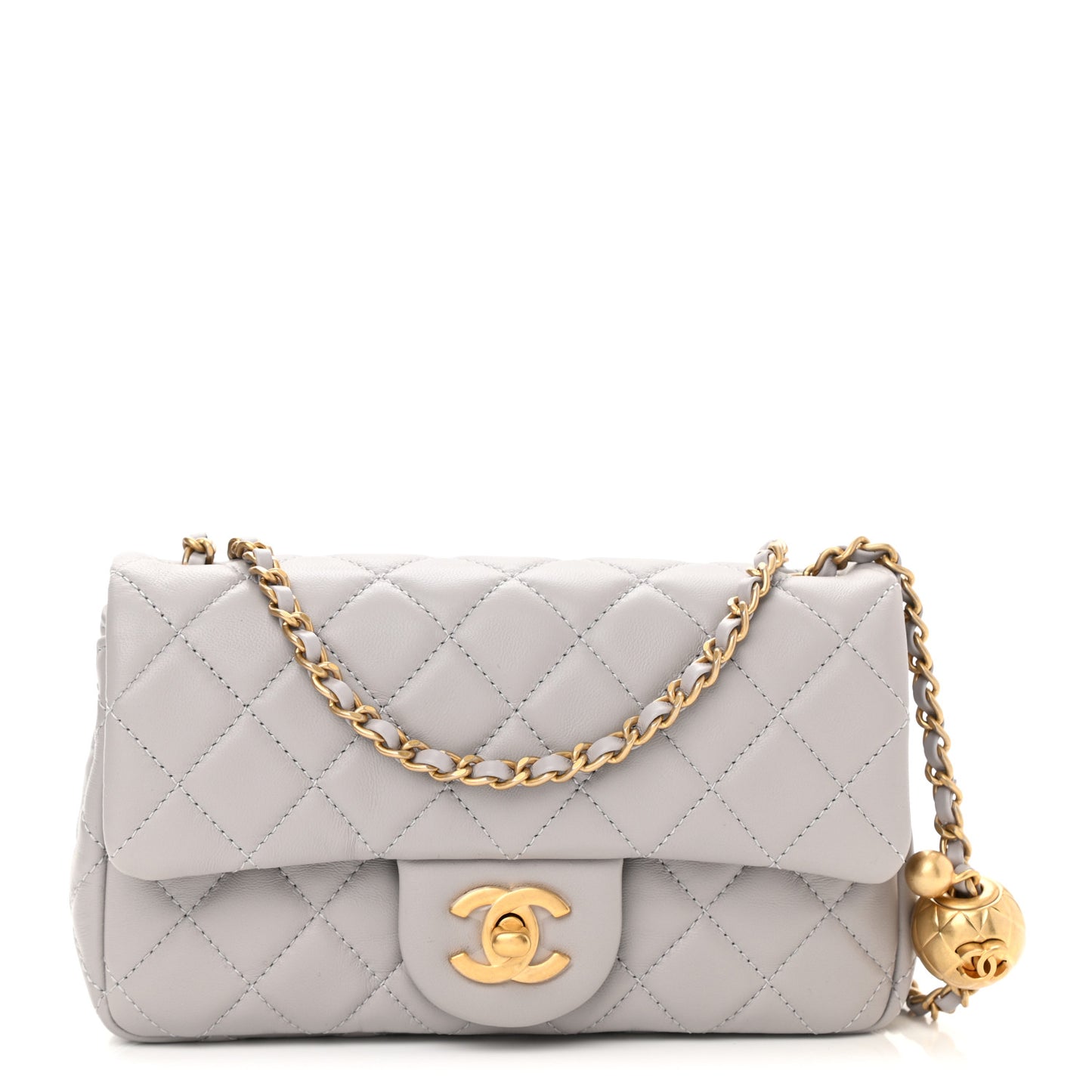 Lambskin Quilted Mini Rectangular Pearl Crush Flap Grey