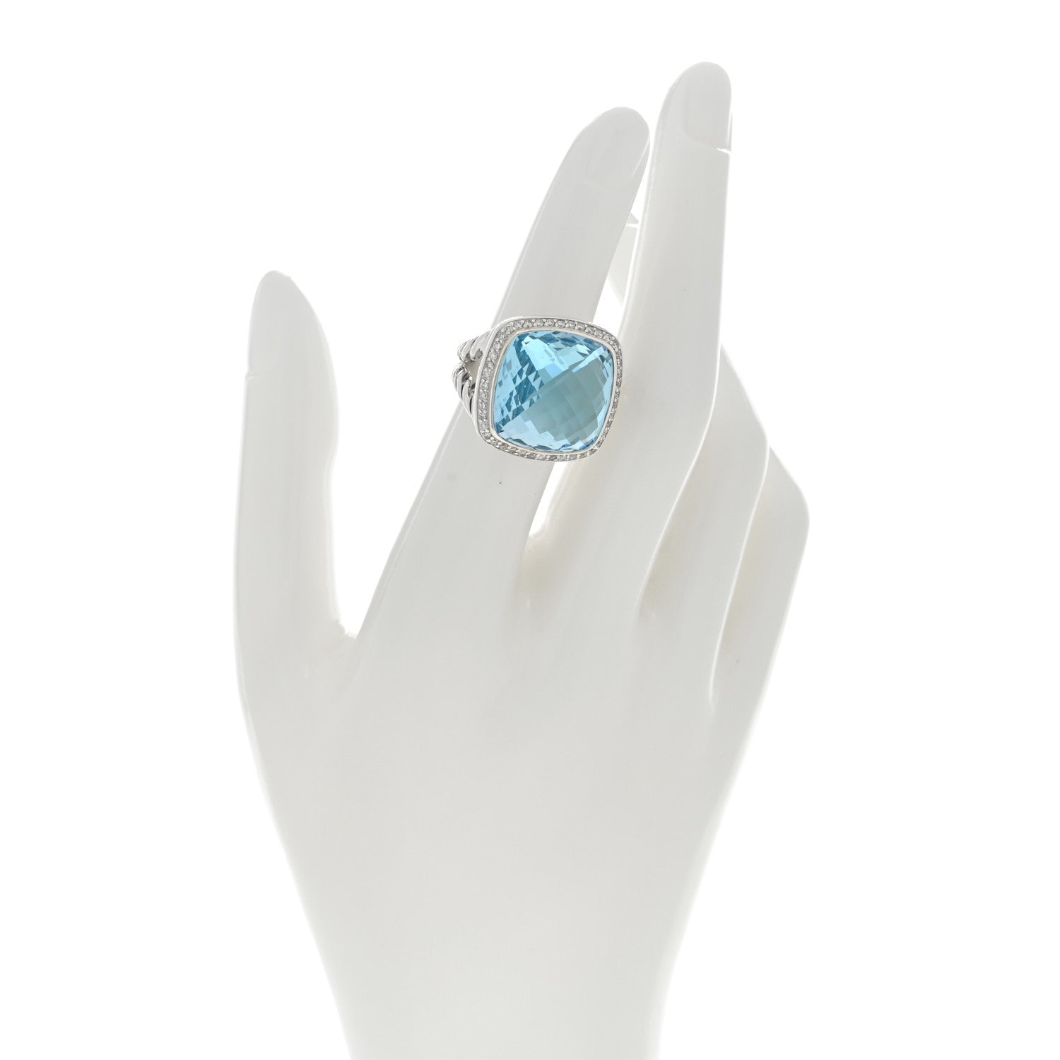 David Yurman Sterling Silver Diamond Blue Topaz 17mm Albion Ring 49 5 2 of 4