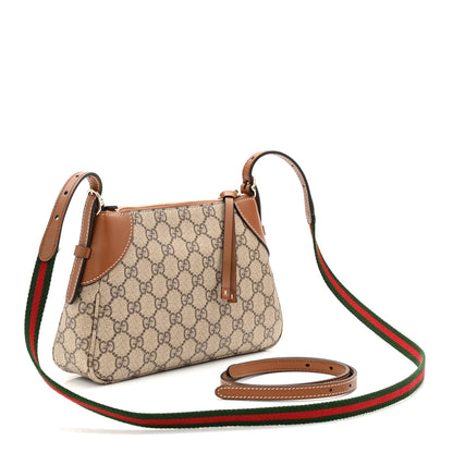Gucci GG Supreme Monogram Textured Calfskin Small Emblem Shoulder Bag Beige Dark Brown 3 of 11
