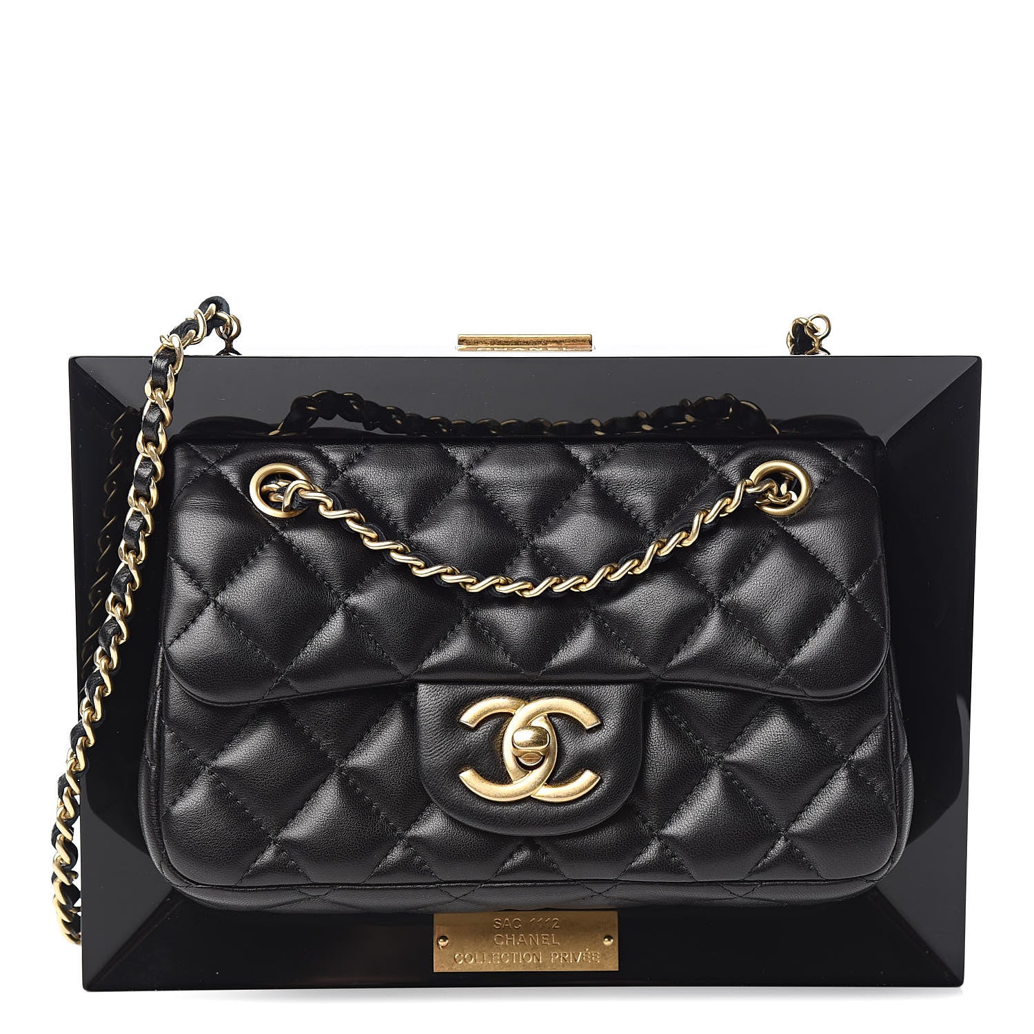 Chanel Plexiglass Lambskin Framed Flap Bag Clutch Black 1 of 11