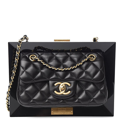 Chanel Plexiglass Lambskin Framed Flap Bag Clutch Black 1 of 11