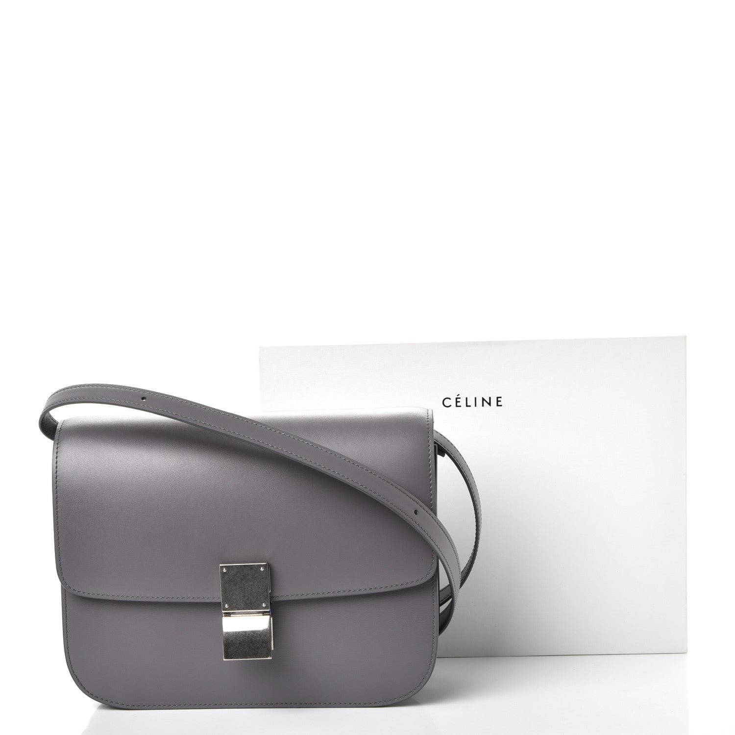 Celine Smooth Calfskin Medium Classic Box Flap Bag Storm 9 of 9