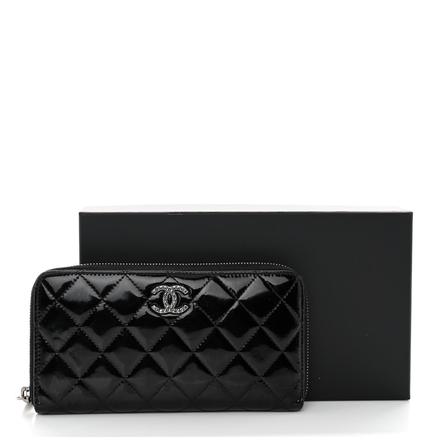 Chanel Patent Quilted Zip Around Wallet Black 11 of 11
