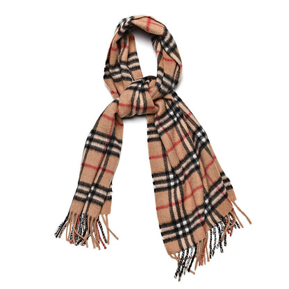 Burberry Cashmere House Check Fringe Scarf Camel 1 of 5