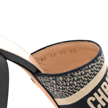 Christian Dior Cotton Embroidered Dway 85mm Slide Sandals 38 Deep Blue 7 of 8