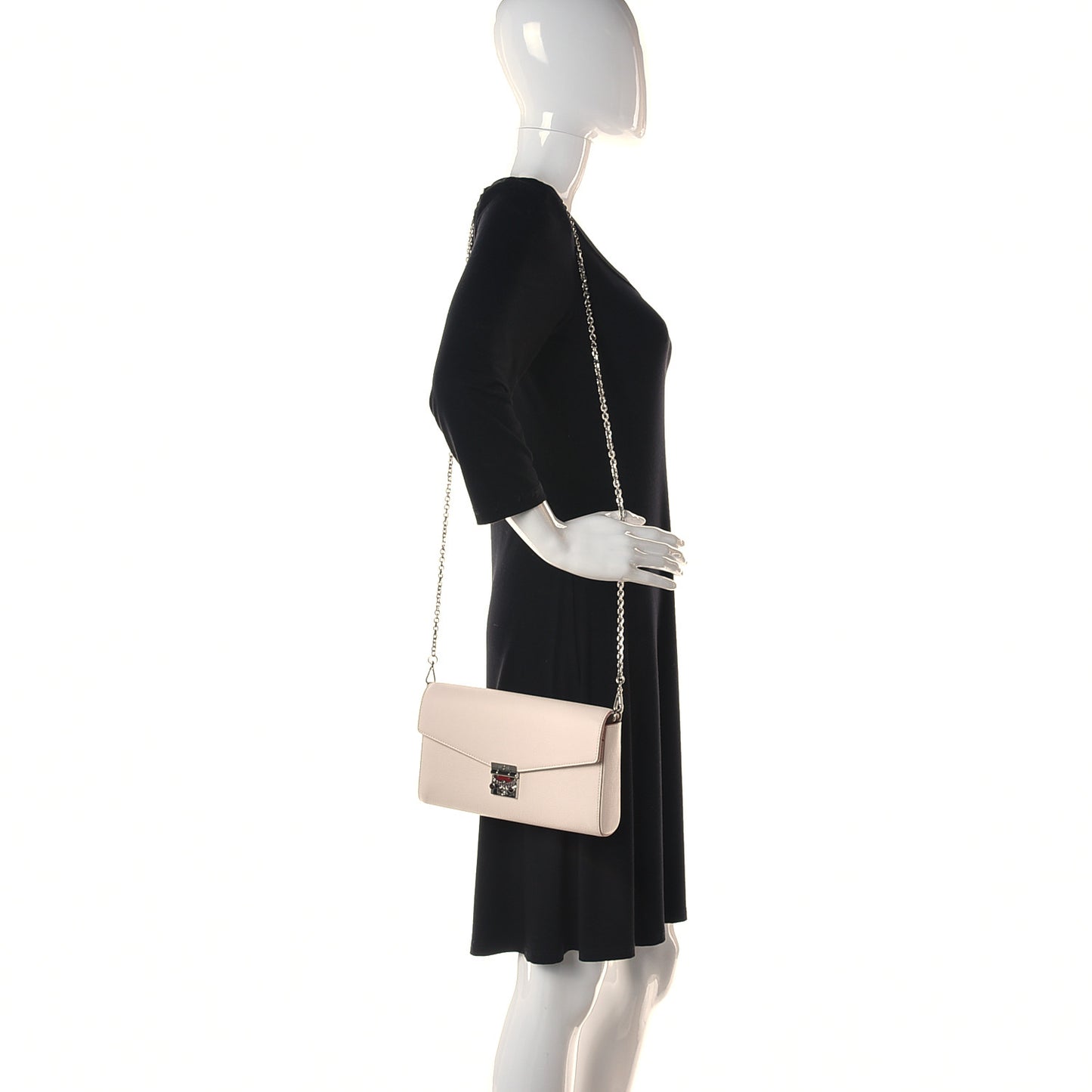 Calfskin Large Patricia Wallet On Chain Beige
