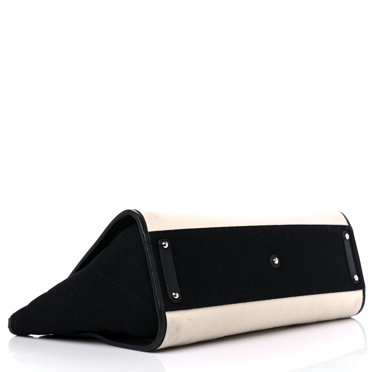 Wool Felt Calfskin Large Deauville Tote White Black